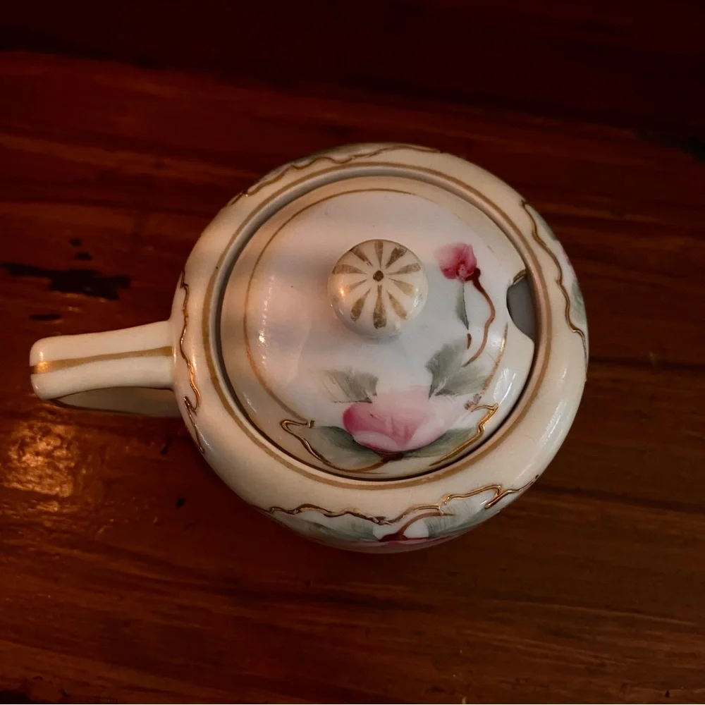 VTG Hand Painted Nippon Sugar Bowl with Lid from Japan Pink trimmed in Gold